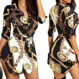 Boutique Womens Chain Print Shirt Dress Size XL Cozy Sexy Party NightClub Casual